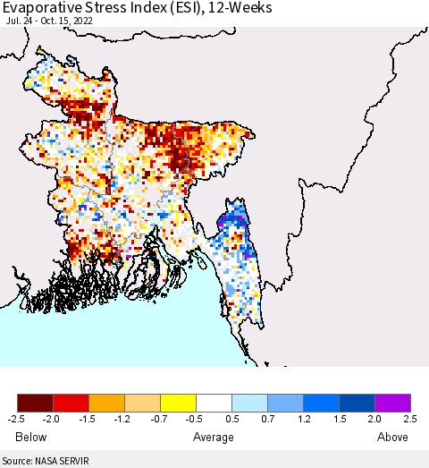 Bangladesh Evaporative Stress Index (ESI), 12-Weeks Thematic Map For 10/10/2022 - 10/16/2022