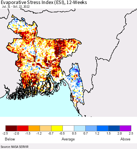 Bangladesh Evaporative Stress Index (ESI), 12-Weeks Thematic Map For 10/17/2022 - 10/23/2022