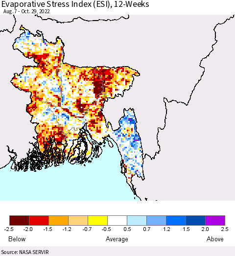 Bangladesh Evaporative Stress Index (ESI), 12-Weeks Thematic Map For 10/24/2022 - 10/30/2022