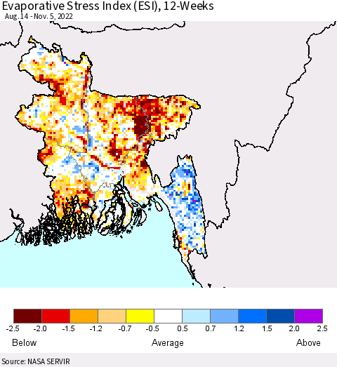 Bangladesh Evaporative Stress Index (ESI), 12-Weeks Thematic Map For 10/31/2022 - 11/6/2022