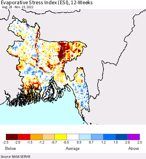 Bangladesh Evaporative Stress Index (ESI), 12-Weeks Thematic Map For 11/14/2022 - 11/20/2022