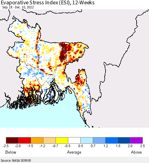 Bangladesh Evaporative Stress Index (ESI), 12-Weeks Thematic Map For 12/5/2022 - 12/11/2022