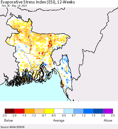 Bangladesh Evaporative Stress Index (ESI), 12-Weeks Thematic Map For 5/8/2023 - 5/14/2023