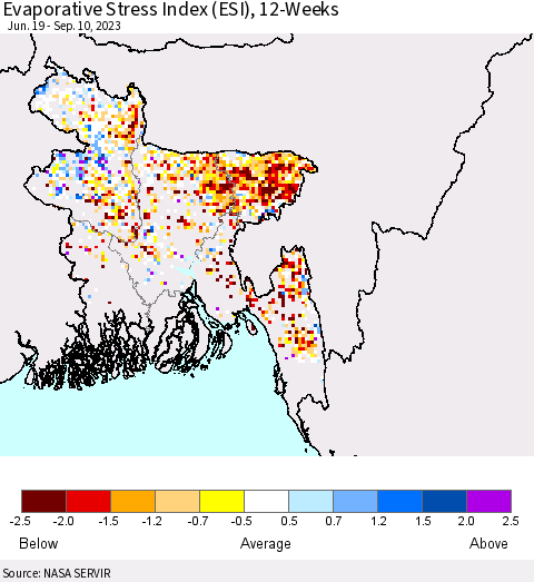 Bangladesh Evaporative Stress Index (ESI), 12-Weeks Thematic Map For 9/4/2023 - 9/10/2023