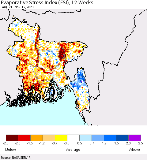 Bangladesh Evaporative Stress Index (ESI), 12-Weeks Thematic Map For 11/6/2023 - 11/12/2023