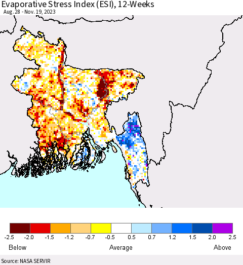 Bangladesh Evaporative Stress Index (ESI), 12-Weeks Thematic Map For 11/13/2023 - 11/19/2023