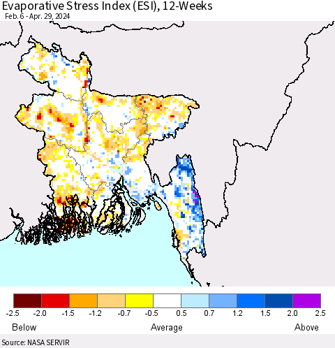Bangladesh Evaporative Stress Index (ESI), 12-Weeks Thematic Map For 4/29/2024 - 5/5/2024