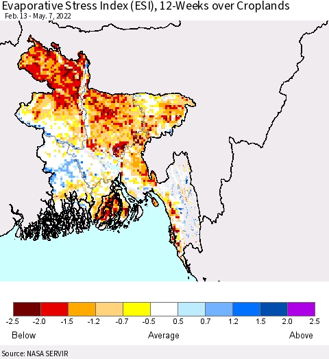 Bangladesh Evaporative Stress Index (ESI), 12-Weeks over Croplands Thematic Map For 5/2/2022 - 5/8/2022