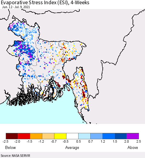 Bangladesh Evaporative Stress Index (ESI), 4-Weeks Thematic Map For 7/5/2021 - 7/11/2021