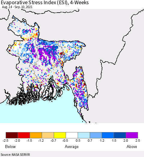 Bangladesh Evaporative Stress Index (ESI), 4-Weeks Thematic Map For 9/6/2021 - 9/12/2021