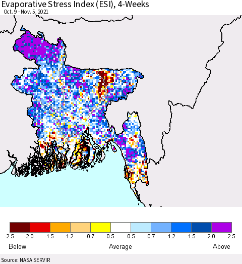Bangladesh Evaporative Stress Index (ESI), 4-Weeks Thematic Map For 11/1/2021 - 11/7/2021