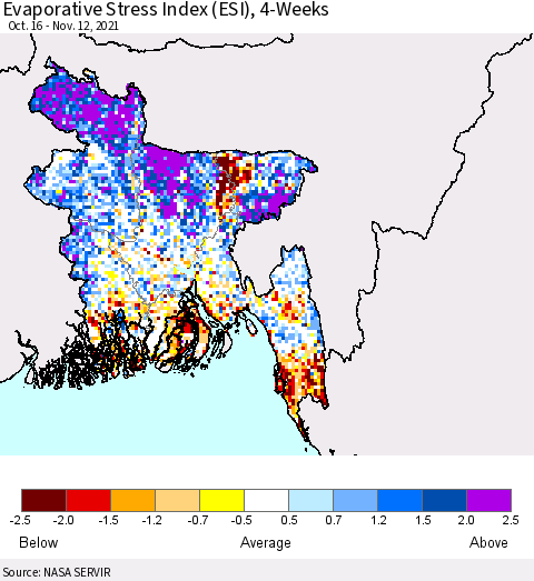 Bangladesh Evaporative Stress Index (ESI), 4-Weeks Thematic Map For 11/8/2021 - 11/14/2021