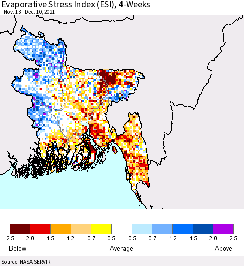 Bangladesh Evaporative Stress Index (ESI), 4-Weeks Thematic Map For 12/6/2021 - 12/12/2021