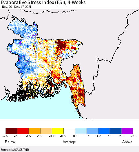 Bangladesh Evaporative Stress Index (ESI), 4-Weeks Thematic Map For 12/13/2021 - 12/19/2021