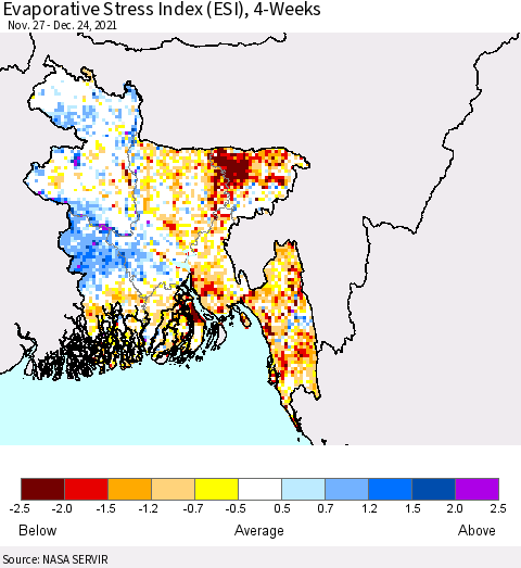 Bangladesh Evaporative Stress Index (ESI), 4-Weeks Thematic Map For 12/20/2021 - 12/26/2021