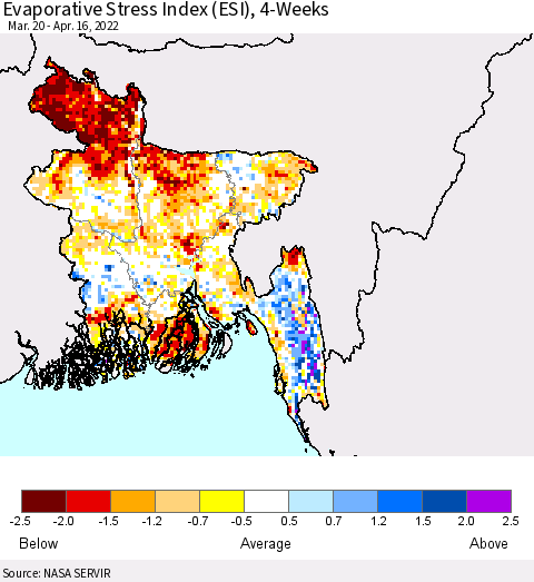 Bangladesh Evaporative Stress Index (ESI), 4-Weeks Thematic Map For 4/11/2022 - 4/17/2022