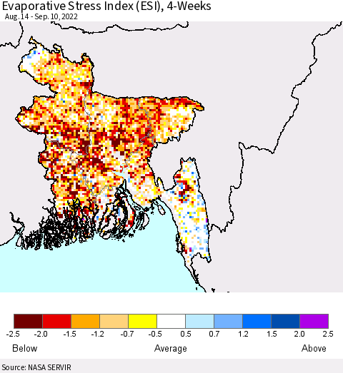 Bangladesh Evaporative Stress Index (ESI), 4-Weeks Thematic Map For 9/5/2022 - 9/11/2022