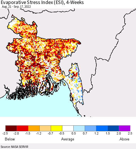 Bangladesh Evaporative Stress Index (ESI), 4-Weeks Thematic Map For 9/12/2022 - 9/18/2022