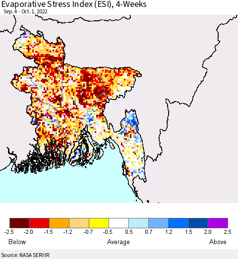 Bangladesh Evaporative Stress Index (ESI), 4-Weeks Thematic Map For 9/26/2022 - 10/2/2022