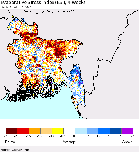 Bangladesh Evaporative Stress Index (ESI), 4-Weeks Thematic Map For 10/10/2022 - 10/16/2022