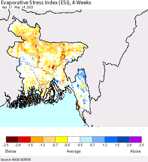 Bangladesh Evaporative Stress Index (ESI), 4-Weeks Thematic Map For 5/8/2023 - 5/14/2023