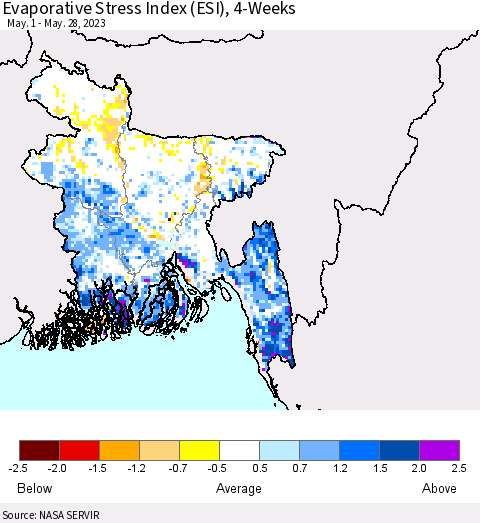 Bangladesh Evaporative Stress Index (ESI), 4-Weeks Thematic Map For 5/22/2023 - 5/28/2023
