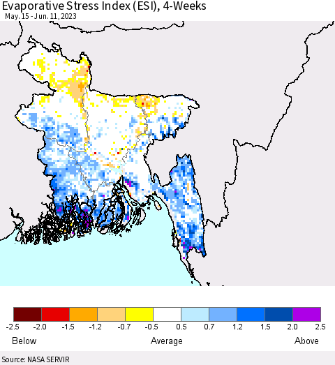 Bangladesh Evaporative Stress Index (ESI), 4-Weeks Thematic Map For 6/5/2023 - 6/11/2023
