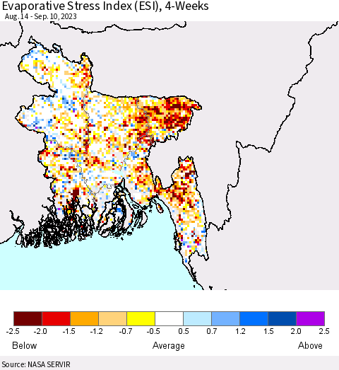 Bangladesh Evaporative Stress Index (ESI), 4-Weeks Thematic Map For 9/4/2023 - 9/10/2023
