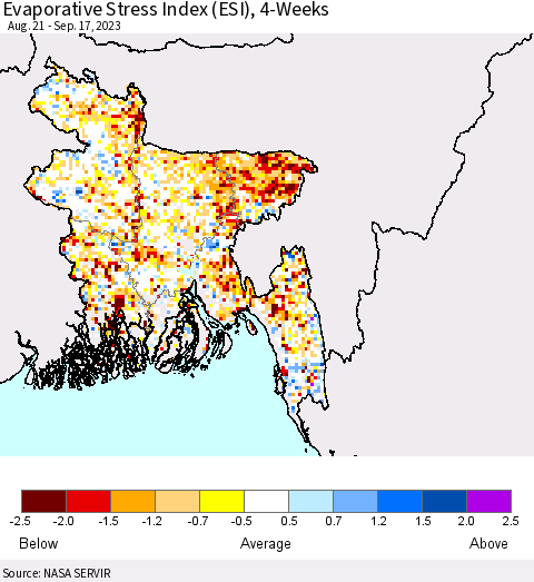 Bangladesh Evaporative Stress Index (ESI), 4-Weeks Thematic Map For 9/11/2023 - 9/17/2023
