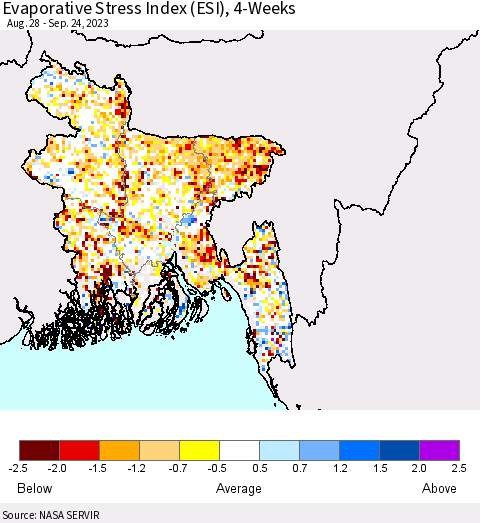 Bangladesh Evaporative Stress Index (ESI), 4-Weeks Thematic Map For 9/18/2023 - 9/24/2023