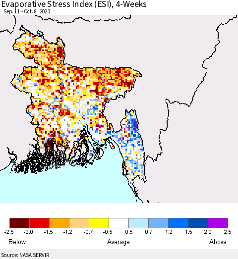 Bangladesh Evaporative Stress Index (ESI), 4-Weeks Thematic Map For 10/2/2023 - 10/8/2023