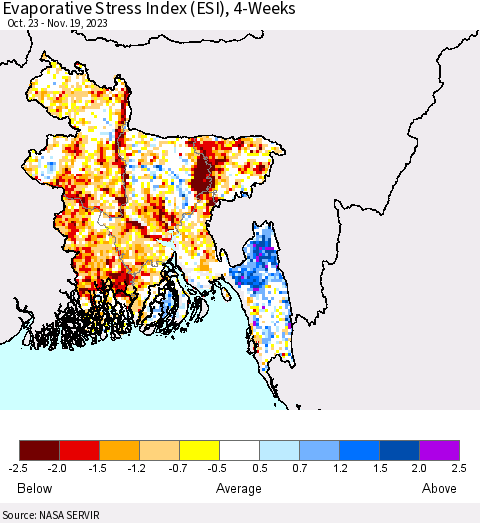 Bangladesh Evaporative Stress Index (ESI), 4-Weeks Thematic Map For 11/13/2023 - 11/19/2023