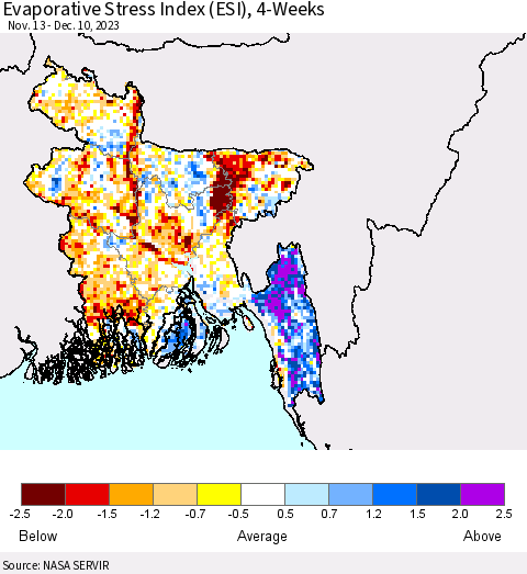 Bangladesh Evaporative Stress Index (ESI), 4-Weeks Thematic Map For 12/4/2023 - 12/10/2023