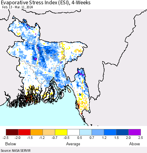 Bangladesh Evaporative Stress Index (ESI), 4-Weeks Thematic Map For 3/11/2024 - 3/17/2024