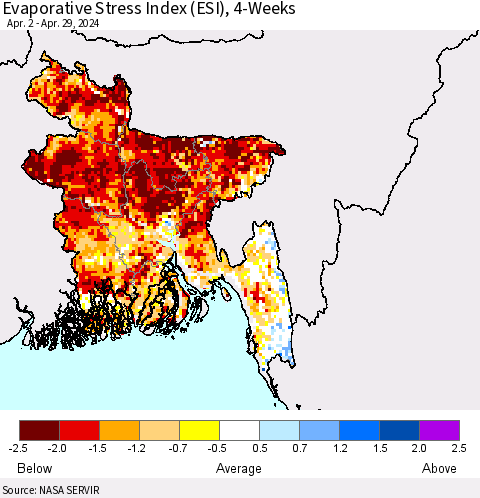 Bangladesh Evaporative Stress Index (ESI), 4-Weeks Thematic Map For 4/29/2024 - 5/5/2024
