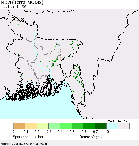 Bangladesh NDVI (Terra-MODIS) Thematic Map For 7/4/2021 - 7/11/2021