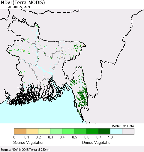 Bangladesh NDVI (Terra-MODIS) Thematic Map For 7/20/2021 - 7/27/2021