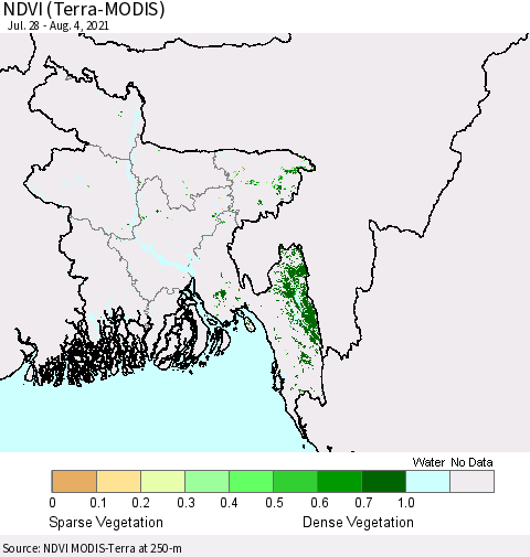 Bangladesh NDVI (Terra-MODIS) Thematic Map For 7/28/2021 - 8/4/2021