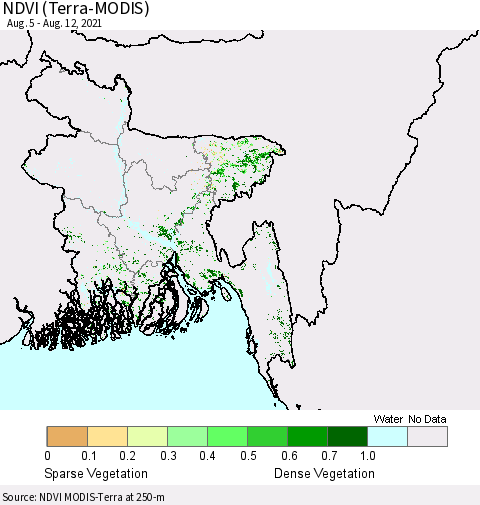 Bangladesh NDVI (Terra-MODIS) Thematic Map For 8/5/2021 - 8/12/2021