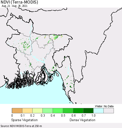 Bangladesh NDVI (Terra-MODIS) Thematic Map For 8/21/2021 - 8/28/2021