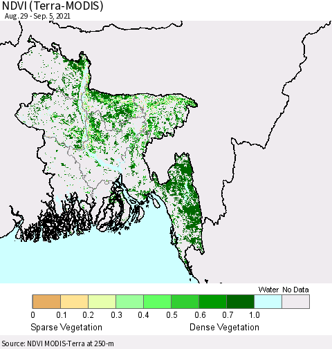 Bangladesh NDVI (Terra-MODIS) Thematic Map For 8/29/2021 - 9/5/2021