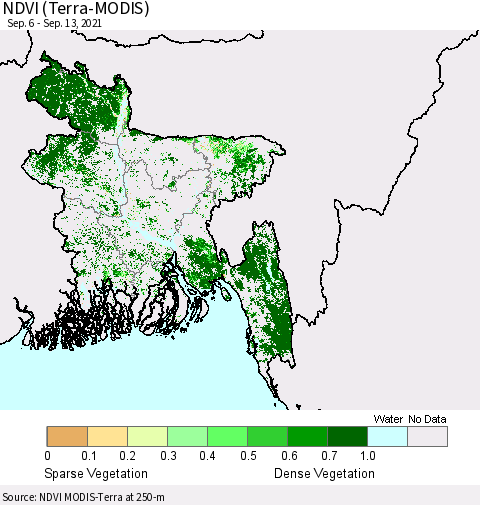 Bangladesh NDVI (Terra-MODIS) Thematic Map For 9/6/2021 - 9/13/2021