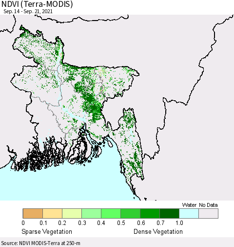 Bangladesh NDVI (Terra-MODIS) Thematic Map For 9/14/2021 - 9/21/2021