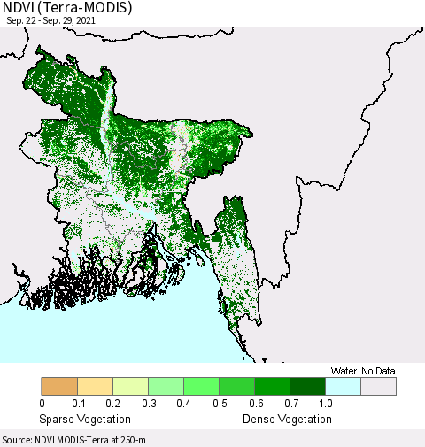 Bangladesh NDVI (Terra-MODIS) Thematic Map For 9/22/2021 - 9/29/2021