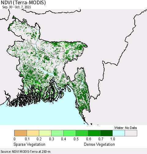 Bangladesh NDVI (Terra-MODIS) Thematic Map For 9/30/2021 - 10/7/2021