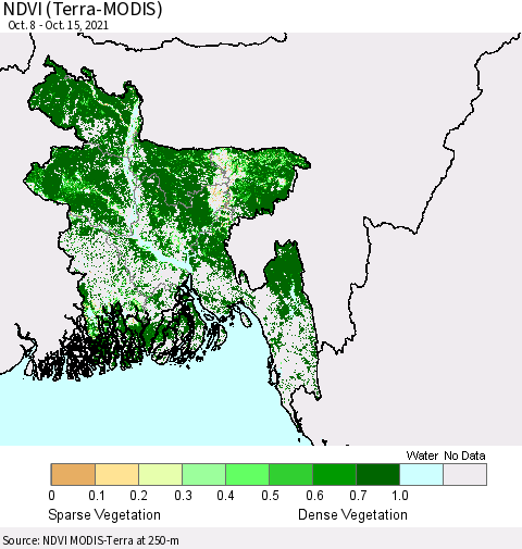 Bangladesh NDVI (Terra-MODIS) Thematic Map For 10/8/2021 - 10/15/2021