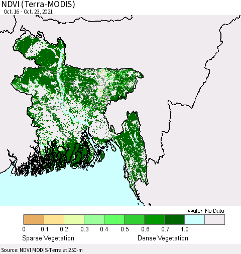 Bangladesh NDVI (Terra-MODIS) Thematic Map For 10/16/2021 - 10/23/2021