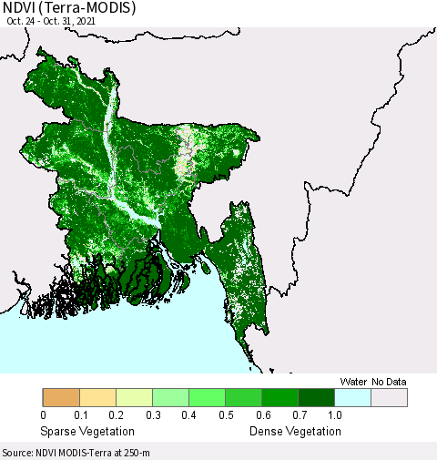Bangladesh NDVI (Terra-MODIS) Thematic Map For 10/24/2021 - 10/31/2021