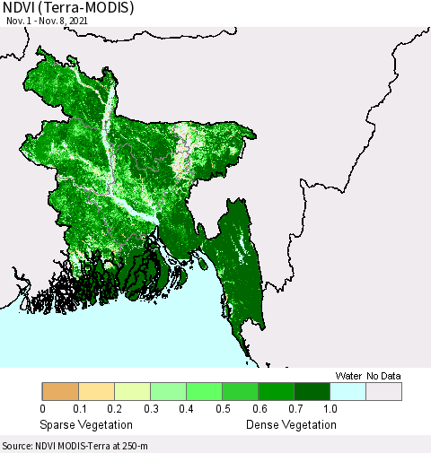 Bangladesh NDVI (Terra-MODIS) Thematic Map For 11/1/2021 - 11/8/2021