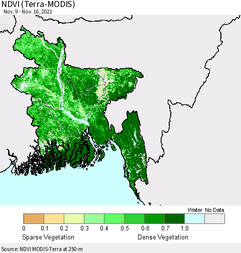 Bangladesh NDVI (Terra-MODIS) Thematic Map For 11/9/2021 - 11/16/2021